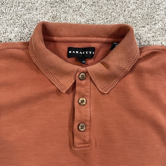 Baracuta XL Polo Shirt Rust Orange Silk Cotton Blend Short Sleeve Ribbed - Picture 4 of 9